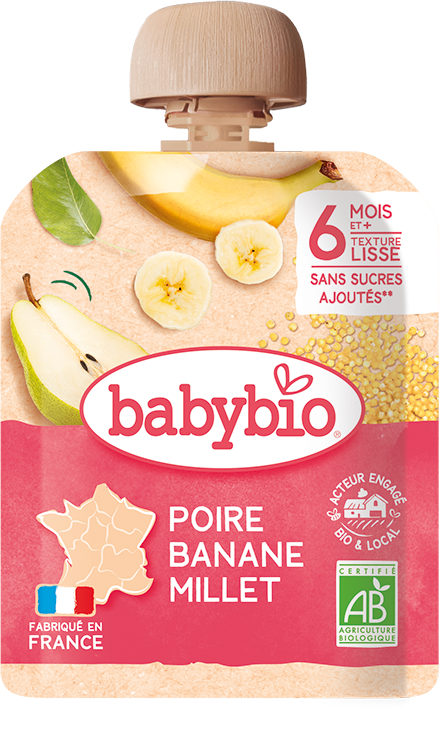 Babybio Vrecko hruška banán proso 90 g