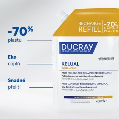 Ducray Kelual Squanorm Hydratačný šampón proti suchým lupinám náplň 400 ml