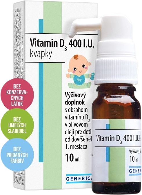 Generica Vitamin D3 400 I.U. kvapky 10 ml