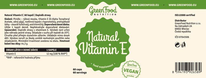 GreenFood Nutrition Prírodný Vitamin E 60 kapsúl