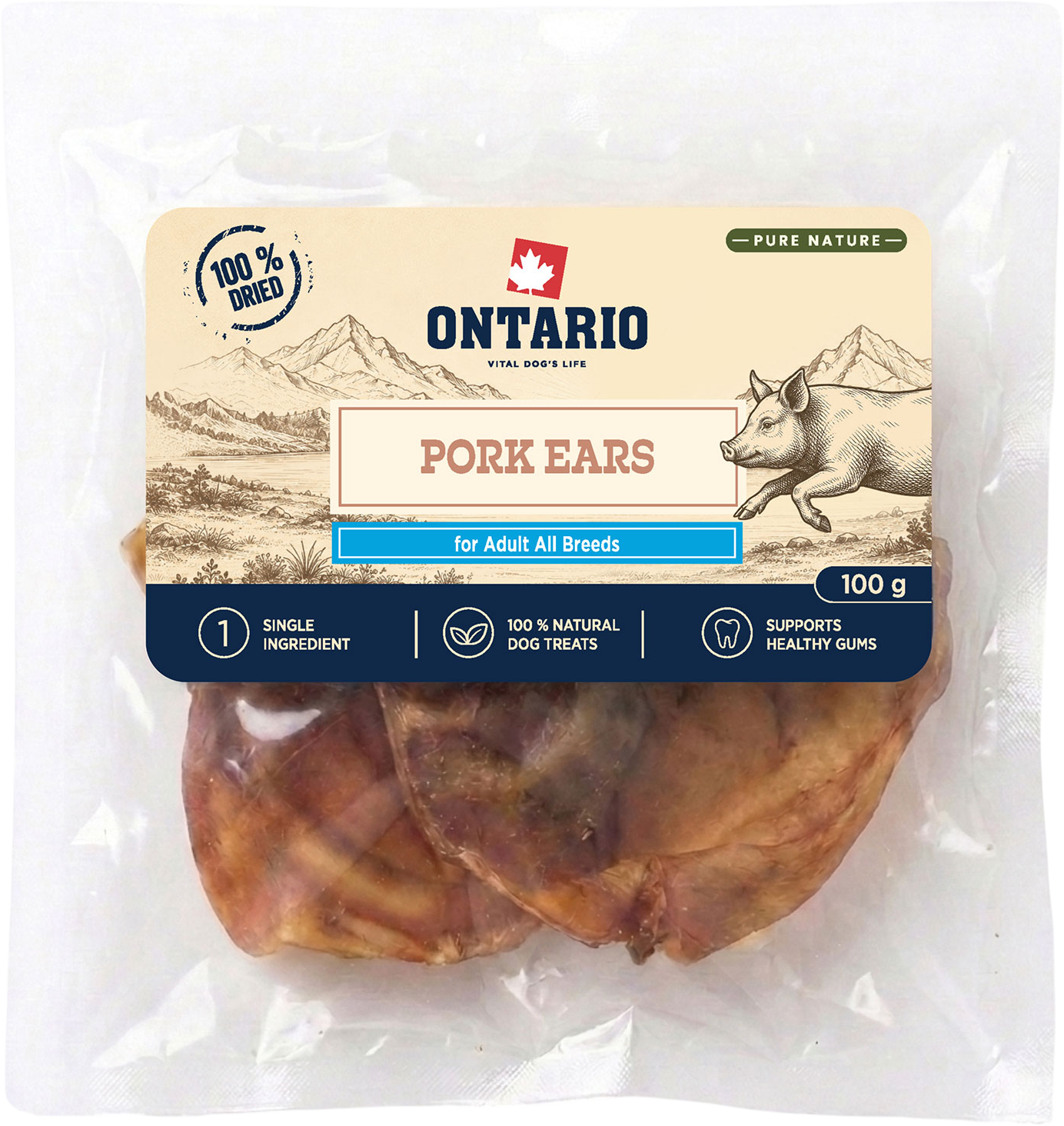 Ontario Pochúťka Pure Nature sušené bravčové uši 100 g