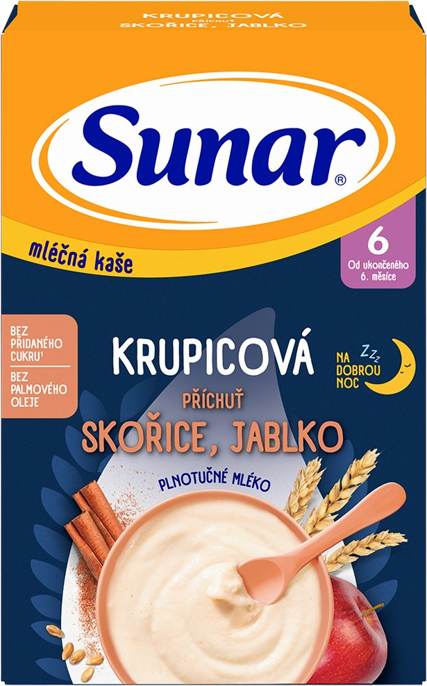 Sunar mliečna krupicová kaša na dobrú noc škorica, jablko 210 g