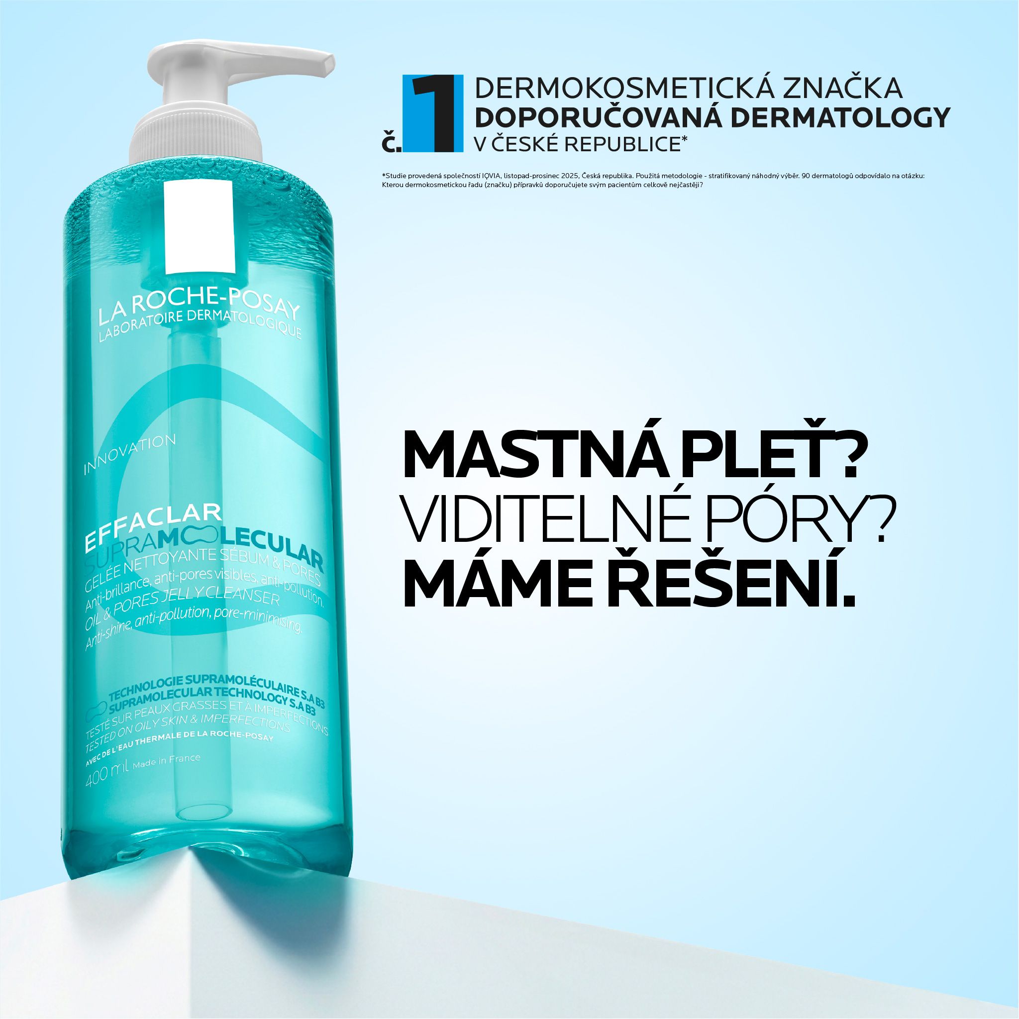 La Roche-Posay Effaclar Supramolecular Matujúci čistiaci gél na mastnú pleť 400 ml