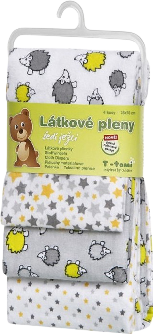 T-Tomi Látkové plienky, šedí ježkovia 76x76cm 4 ks
