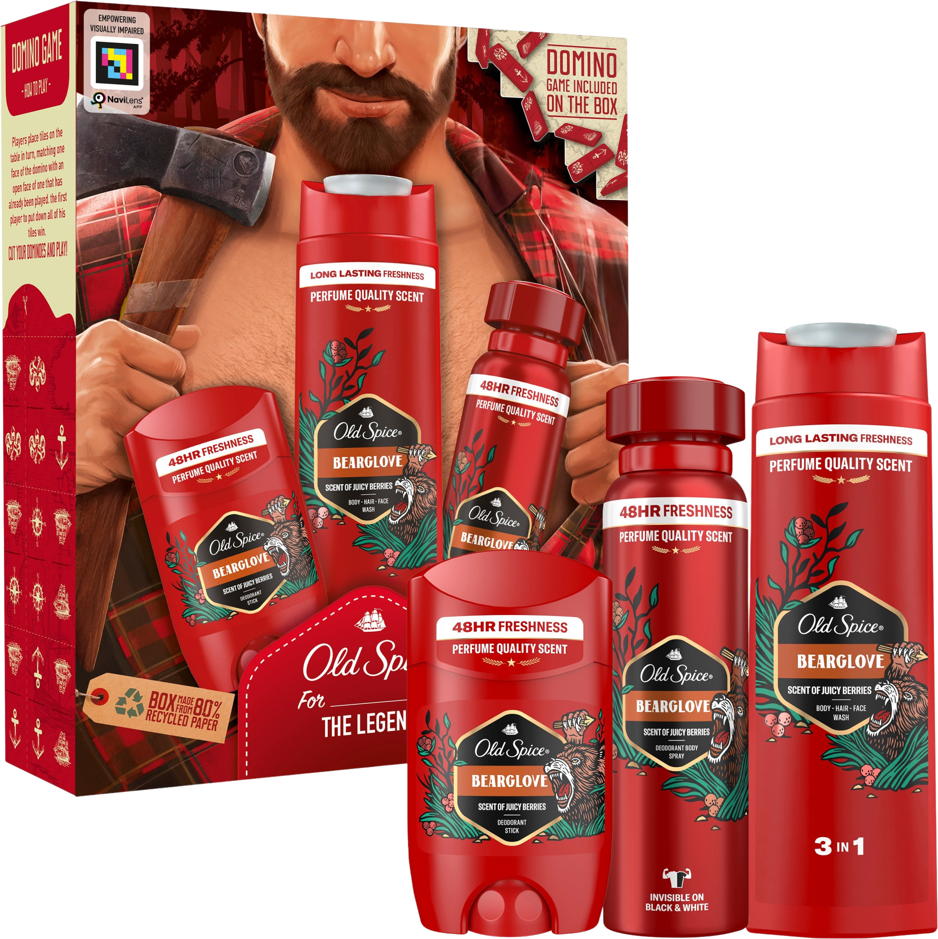 Old Spice Bearglove Lumberjack Sada s dezodorantom v spreji 150 ml, tuhým dezodorantom 50 ml a sprchovým gélom 250 ml