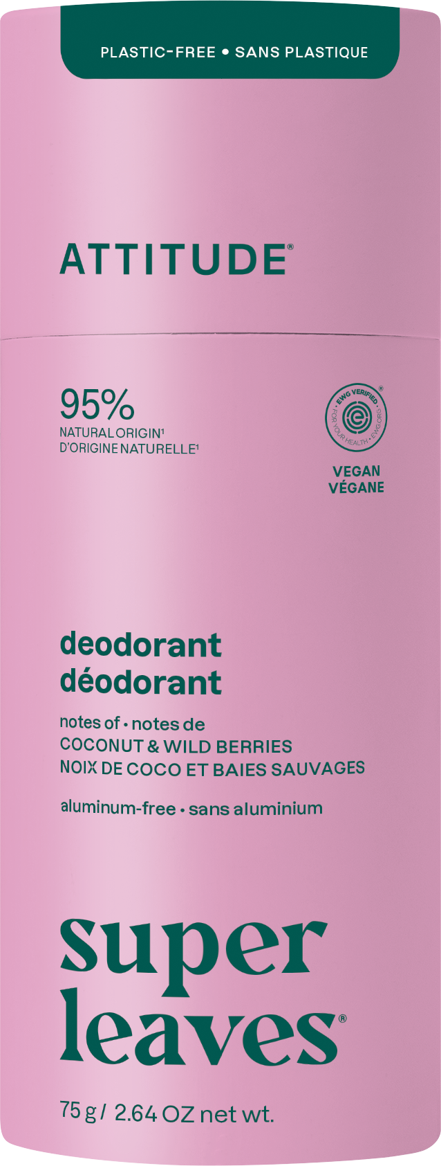 Attitude Prírodný dezodorant Super leaves - kokos a lesné plody 75 g