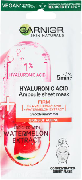 Garnier Skin Naturals sila ampule v textilnej maske s kyselinou hyalurónovou a výťažkom z vodného melóna 15 g