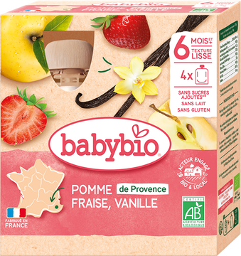 Babybio vrecko jablko, jahoda, vanilka 4 x 90 g