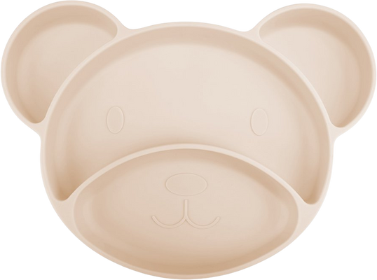 Canpol babies Tanier silikónový delený s prísavkou Medvedík krémový