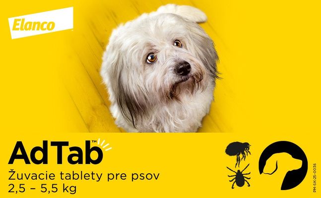 AdTab 112 mg Žuvacie tablety, hmotnosť psa > 2,5–5,5 kg
