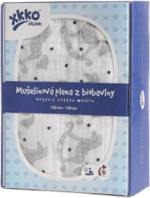 Xkko Organic Biobavlnená plienka 120x120,Rocking Horses Silver
