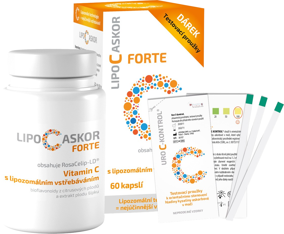 Lipo C Ascor Forte vitamín C s lipozomálnym vstrebávaním 60 kapsúl + testovacie prúžky 4 ks