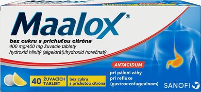 Maalox bez cukru citrón žuvacích 40 tabliet