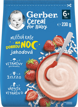 Gerber Cereal mliečna kaša jahodová Na dobrú noc 230 g