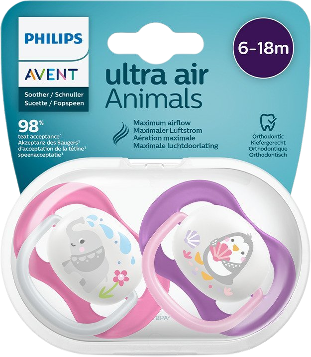 Philips Avent Cumlík Ultra air zvieratko 6-18m dievča 2 ks