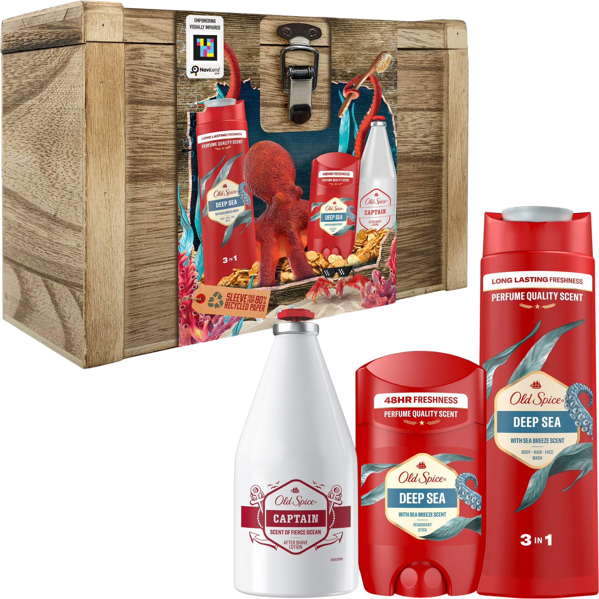 Old Spice Treasure Chest pre mužov, tuhý dezodorant a sprchový gél Deep Sea a voda po holení Captain