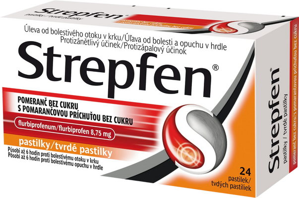 Strepfen s pomarančovou príchuťou bez cukru 24 pastiliek