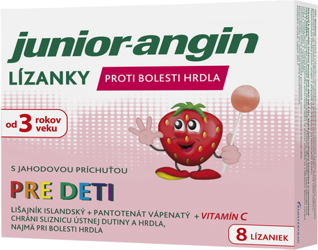 Junior-angin lízanky pre deti s jahodovou príchuťou 8 ks