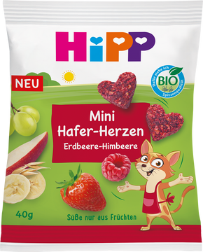 HiPP BIO Ovocno-obilné srdiečka Jahoda-Malina 40 g