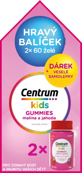 Centrum Kids Gummies, Malina a jahoda želé, darčekové balenie 2 x 60 tabliet