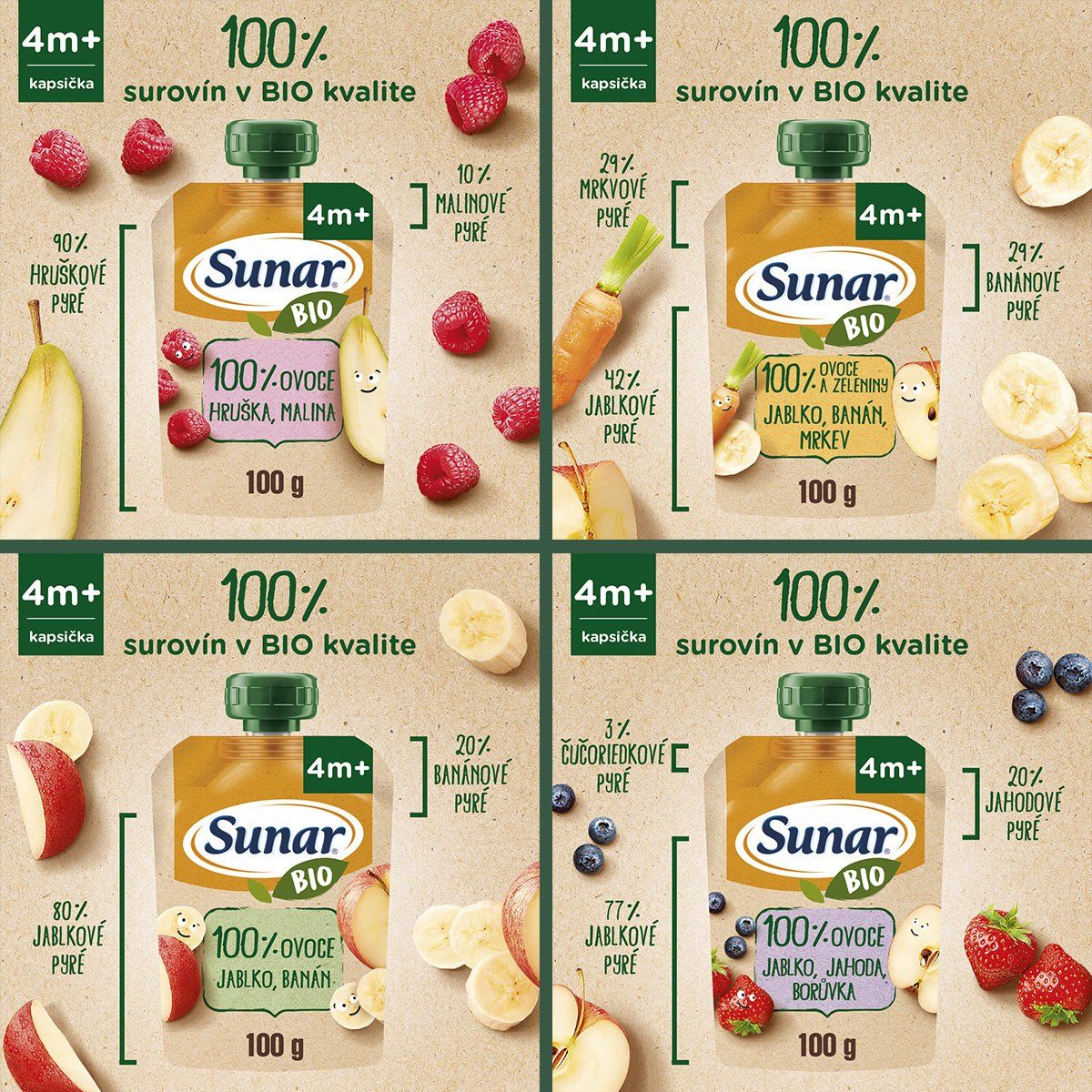 Sunar BIO vrecúško mix kartón (od 4 mesiacov) 12 x 100 g