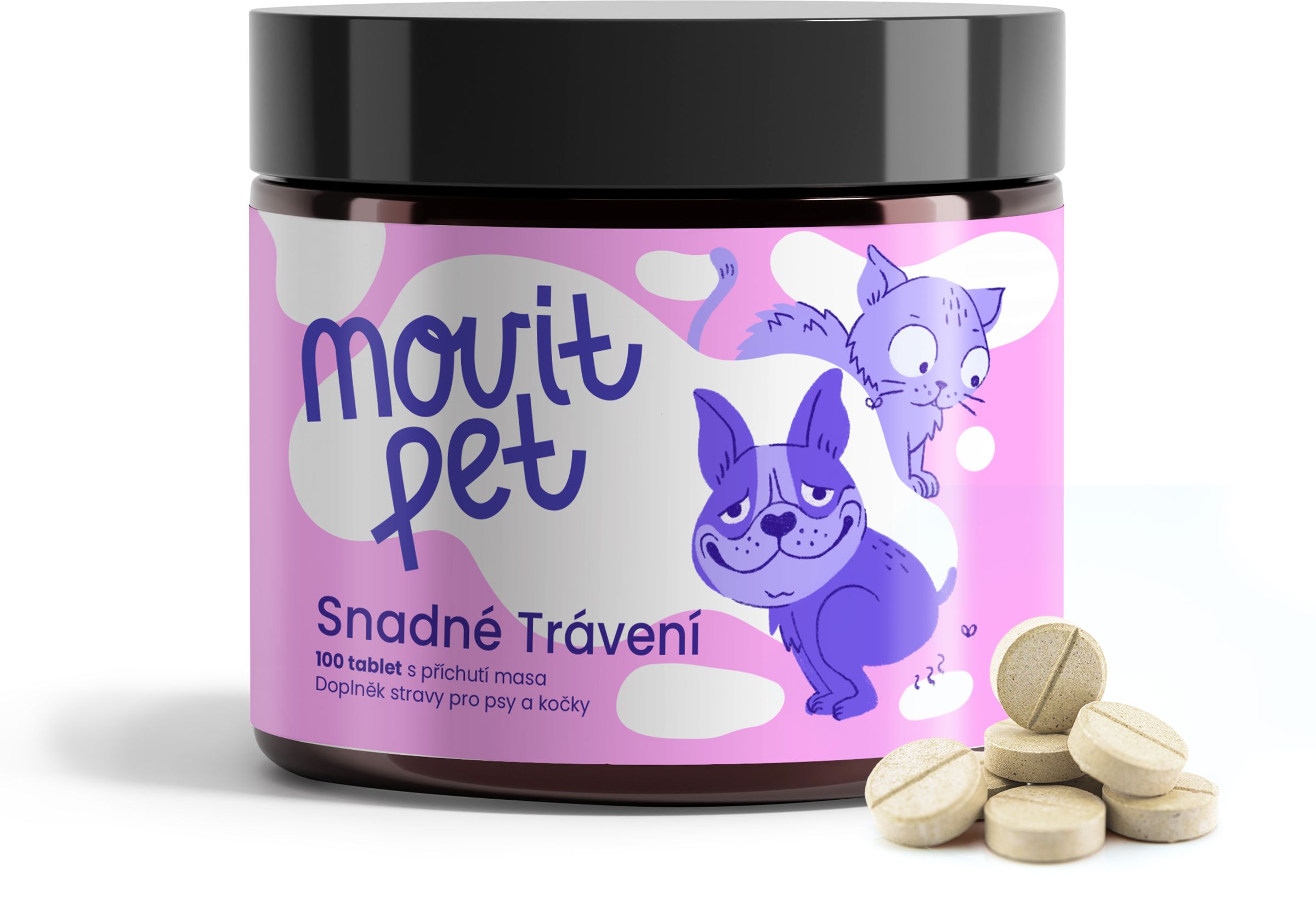 MOVit Energy PET Jednoduché trávenie s príchuťou mäsa 100 tabliet