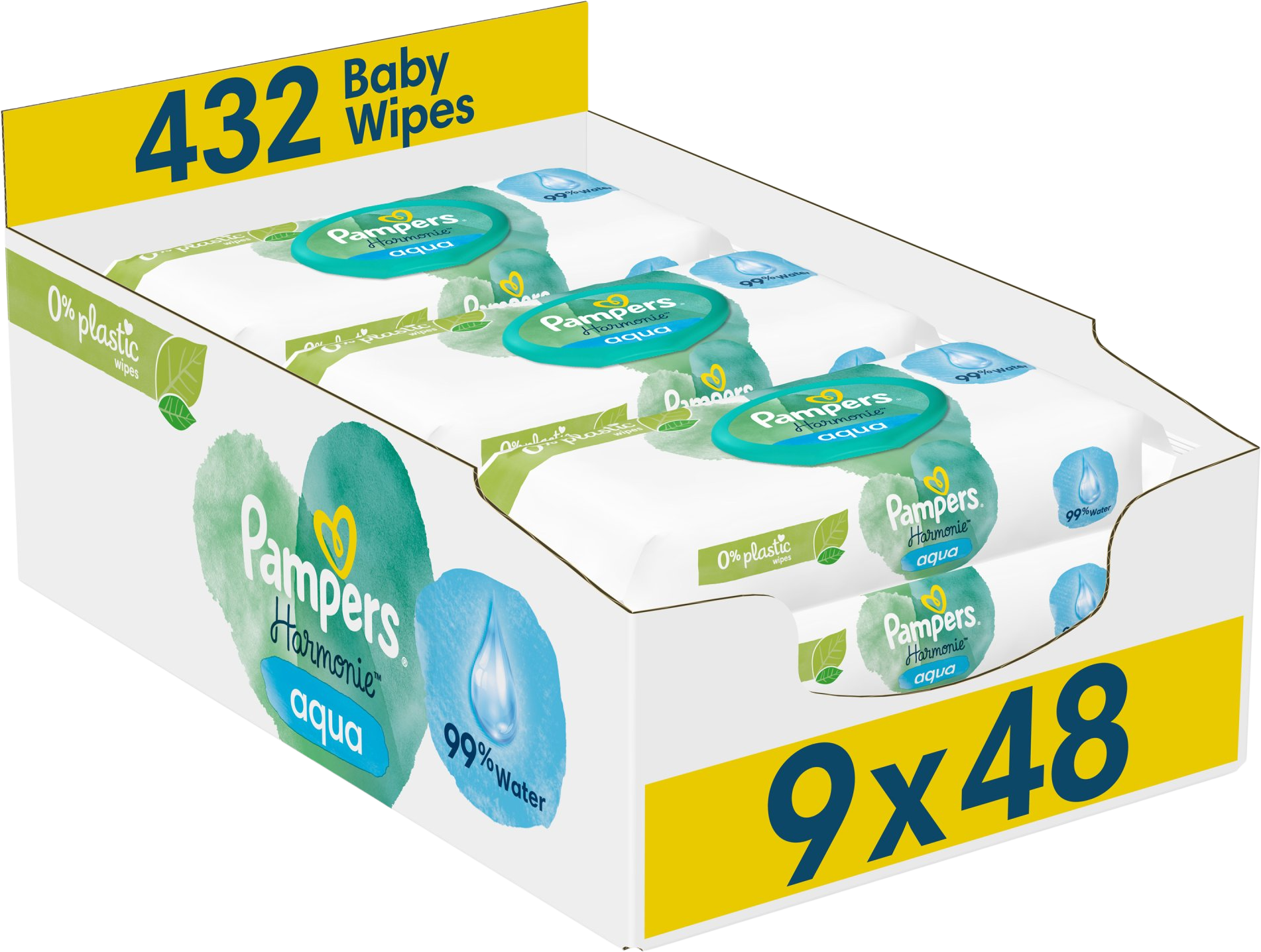 Pampers Harmonie Aqua Plastic Free Vlhčené obrúsky 9 x 48 ks