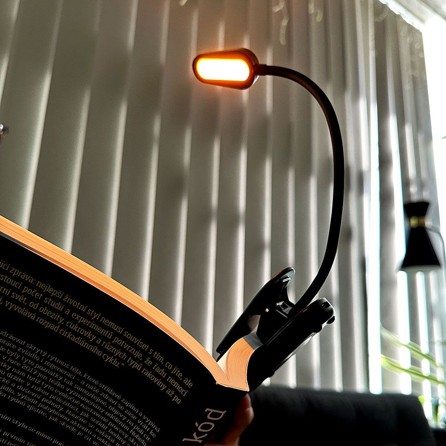 Lunesto LED Lampička na čítanie bez modrej zložky s CLIP-ONEM biela