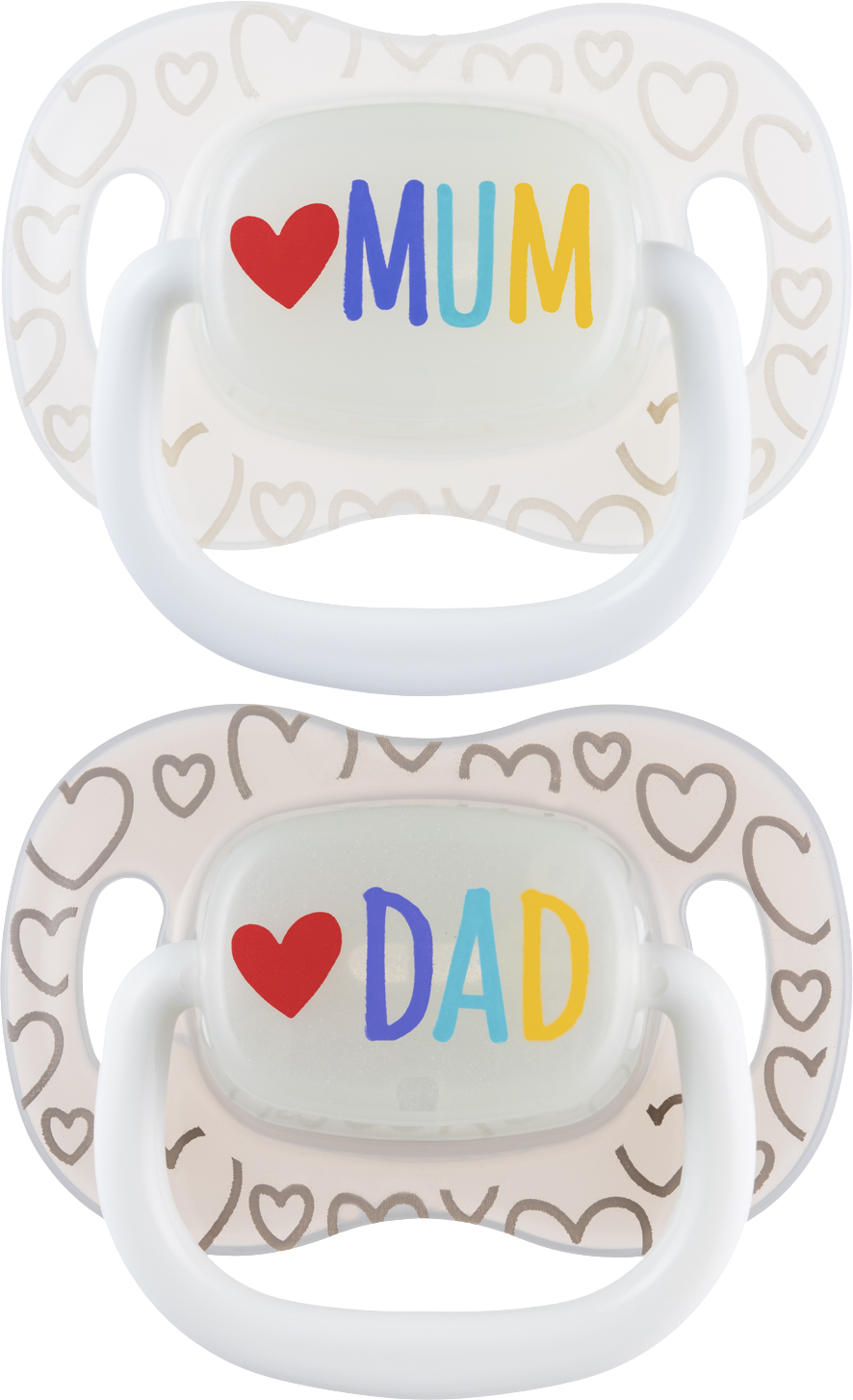 Canpol babies Cumlík svietiaci silikónový symetrický LOVE MUM&DAD 6-18m 2 ks