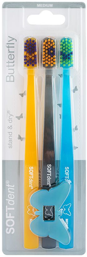 SOFTdent Butterfly Zubná kefka MEDIUM 3 ks