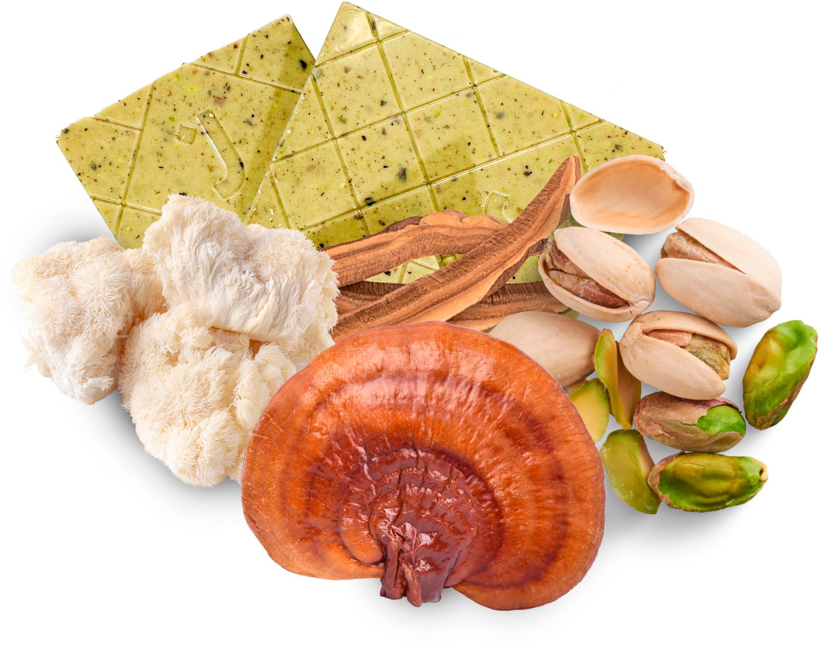 MycoMedica Biela čokoláda s pistáciami, Hericiem a Reishi 50 g