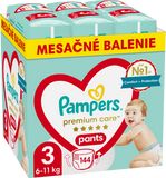 Pampers Premium Care Pants Plienkové Nohavičky, veľkosť 3, 6kg-11kg 144 ks