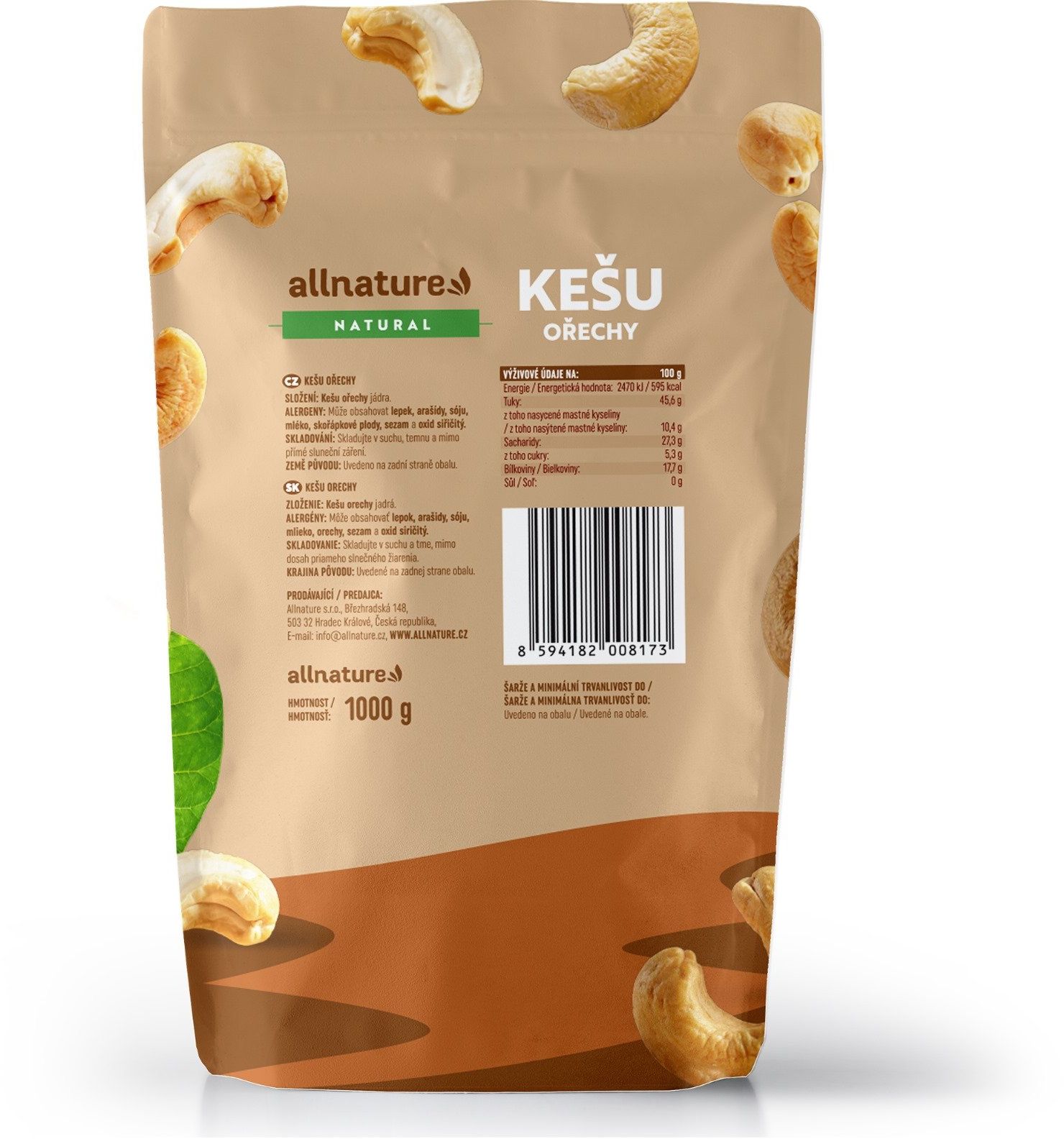 Allnature Kešu jadrá 1000 g