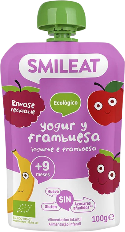 Smileat BIO vrecko grécky jogurt, jablko, banán, malina a ryža 9M+ 100 g
