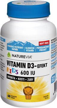 NatureVia Vitamín D3-Efekt Kids, cmúľacie tablety 60 ks