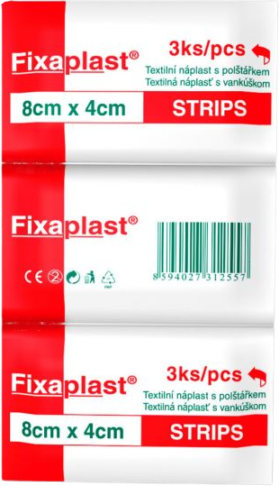 Fixaplast Strips náplasť 8 x 4 cm textilná s vankúšikom 3 ks