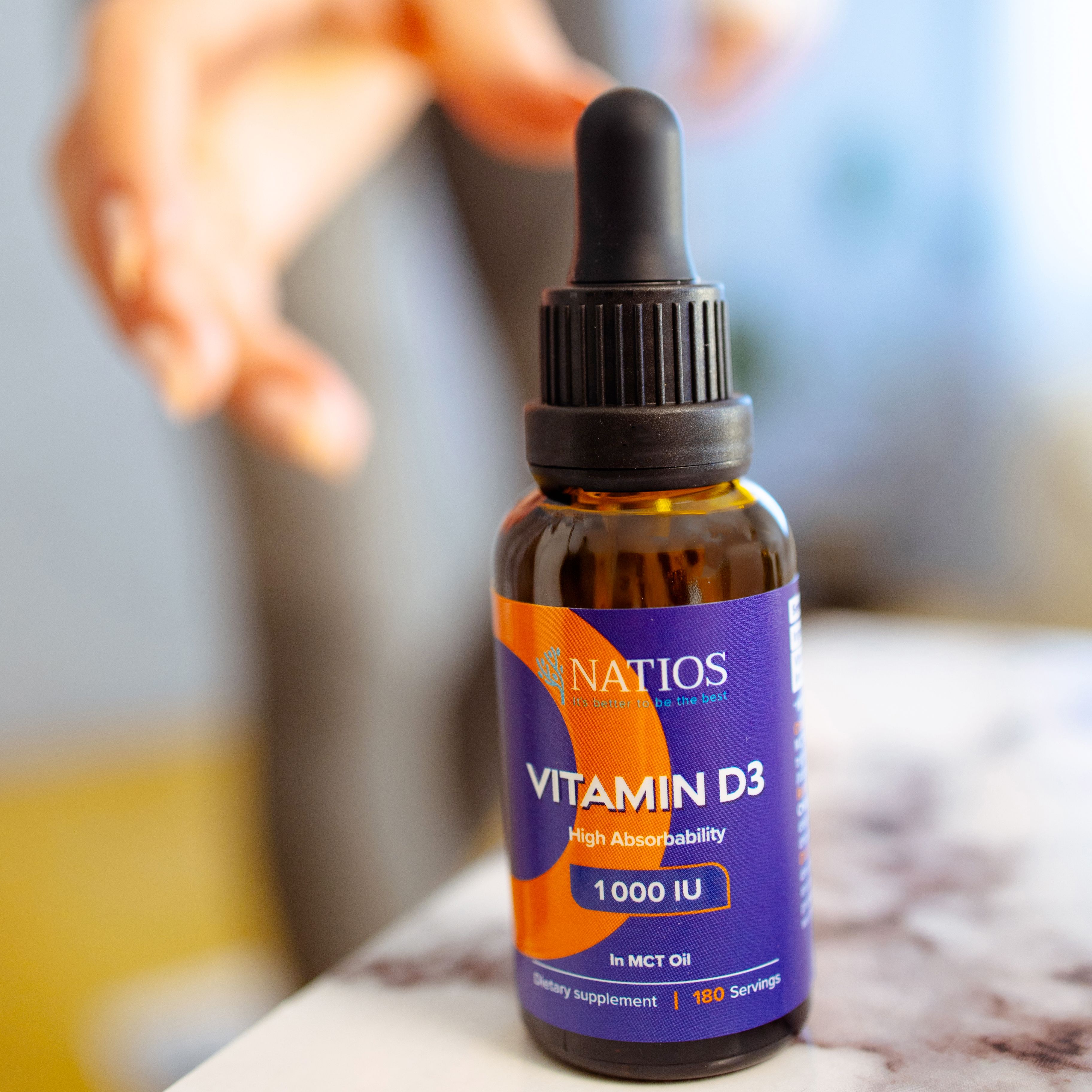 Natios Vegan Vitamín D3, 1000 IU, Kvapky v MCT oleji 30 ml