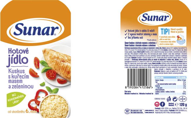 Sunar príkrm kuskus s kuracím mäsom a zeleninou 6m+ 120 g