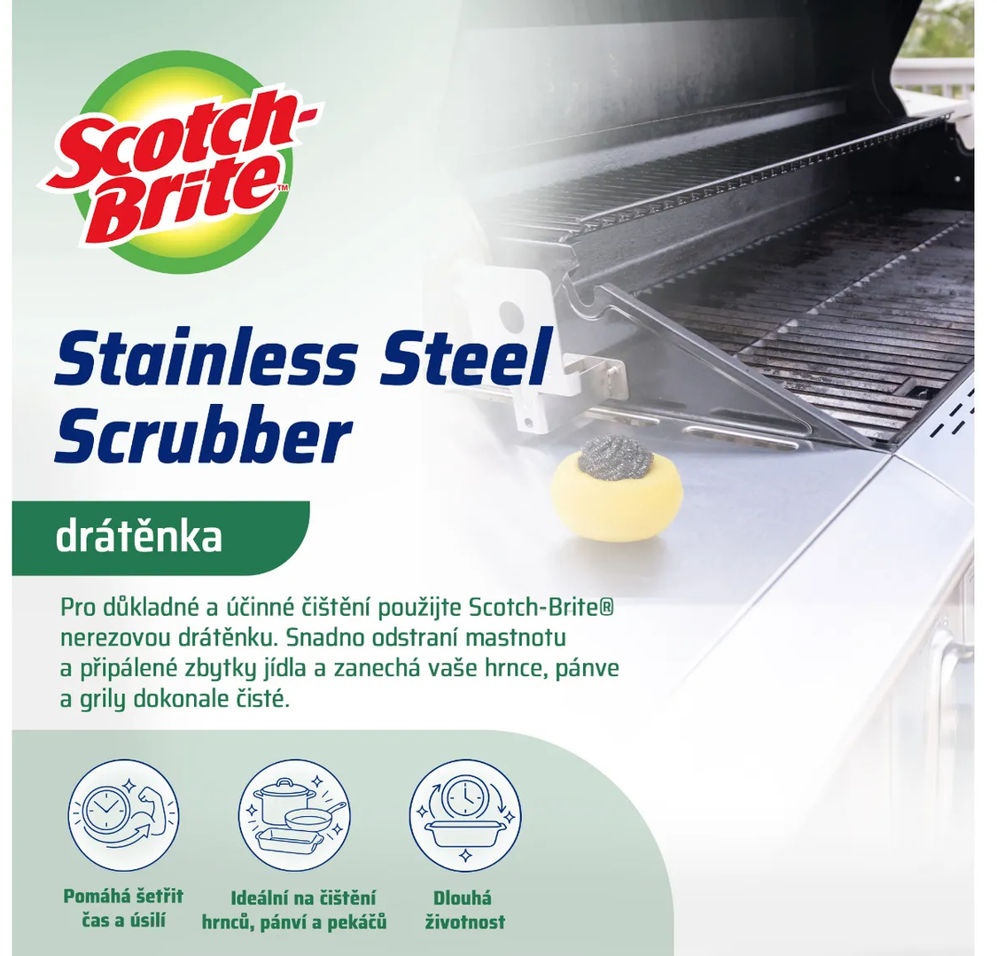 3M Scotch-Brite® Nerezová drôtenka s integrovanou hubkou 1 ks