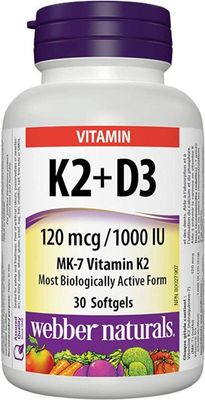 Webber Naturals Vitamín K2 120 mcg + D3 1000 IU 30 kapsúl