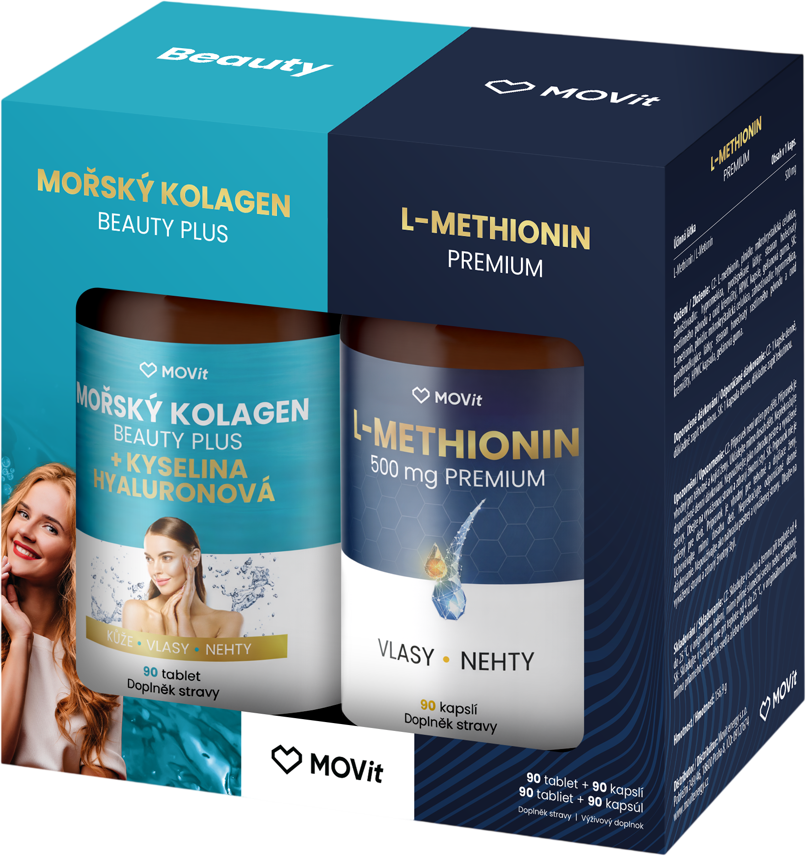 MOVit Energy Beauty balíček - Morský kolagén & Metionín PREMIUM 90 tabliet