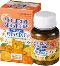 Dr.Muller Müllerove medvedíky® cmúľacie tablety s príchuťou mandarínky a vitamínom C 45 ks