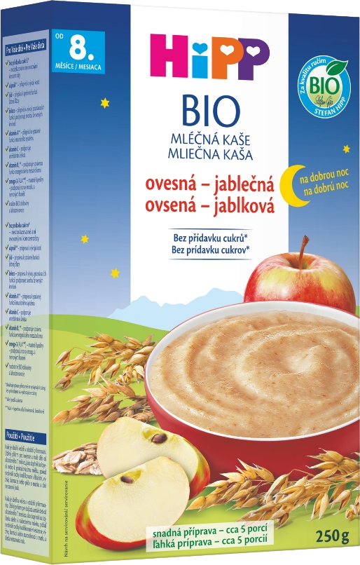 HiPP BIO Kaša mliečna na dobrú noc ovsená/jablková od 8m+, 250 g