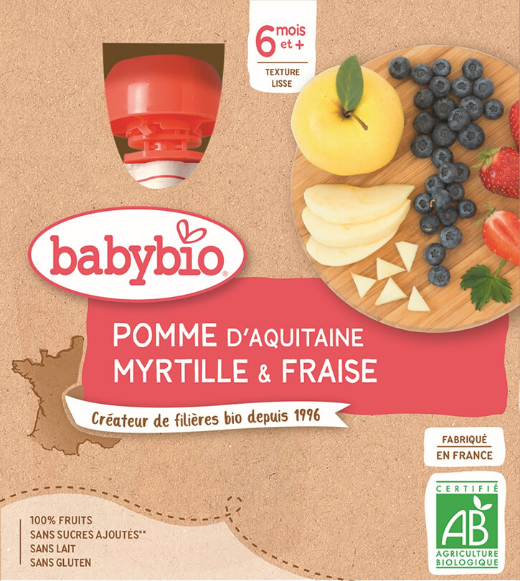 Babybio doypack jablko, čučoriedky, jahody 4 x 90 g