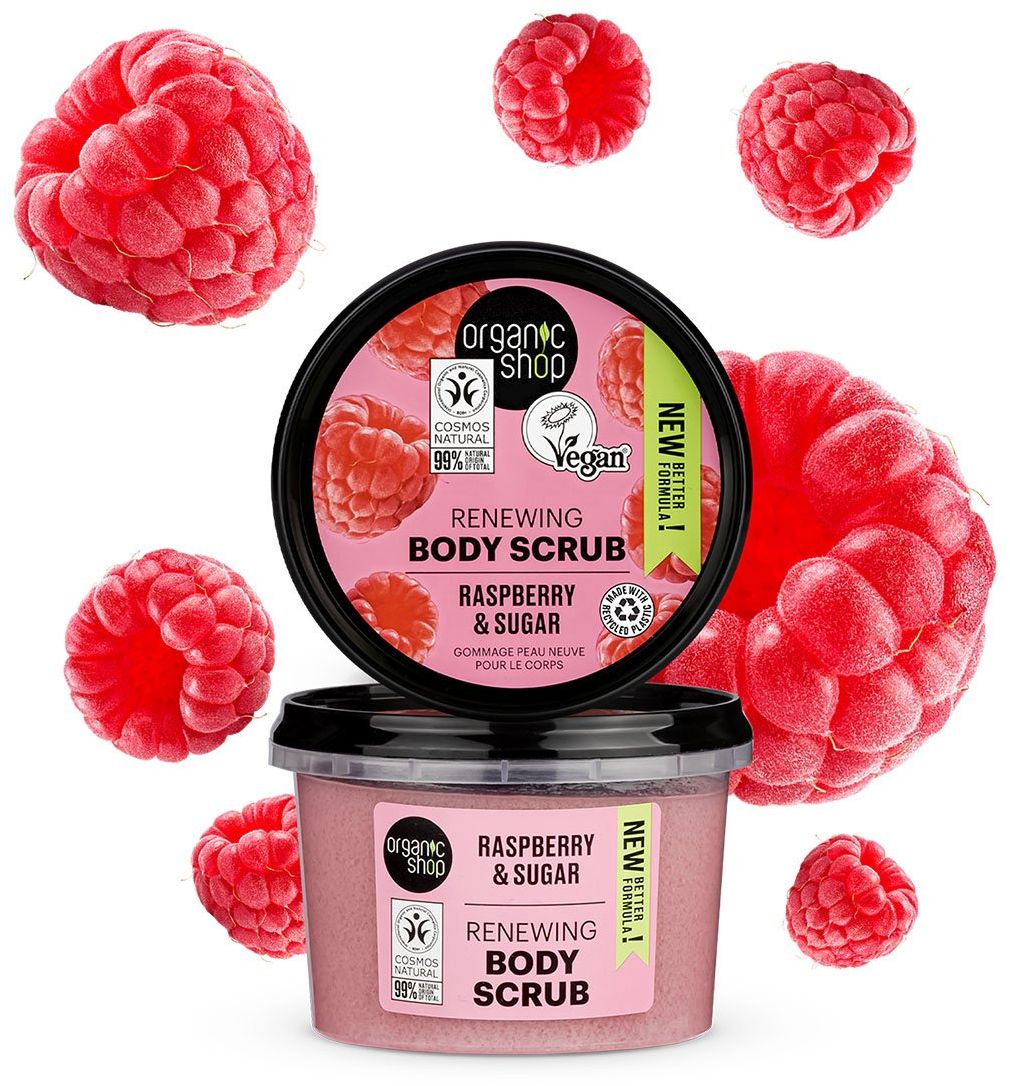Organic Shop Obnovujúci telový peeling Malina a cukor 250 ml