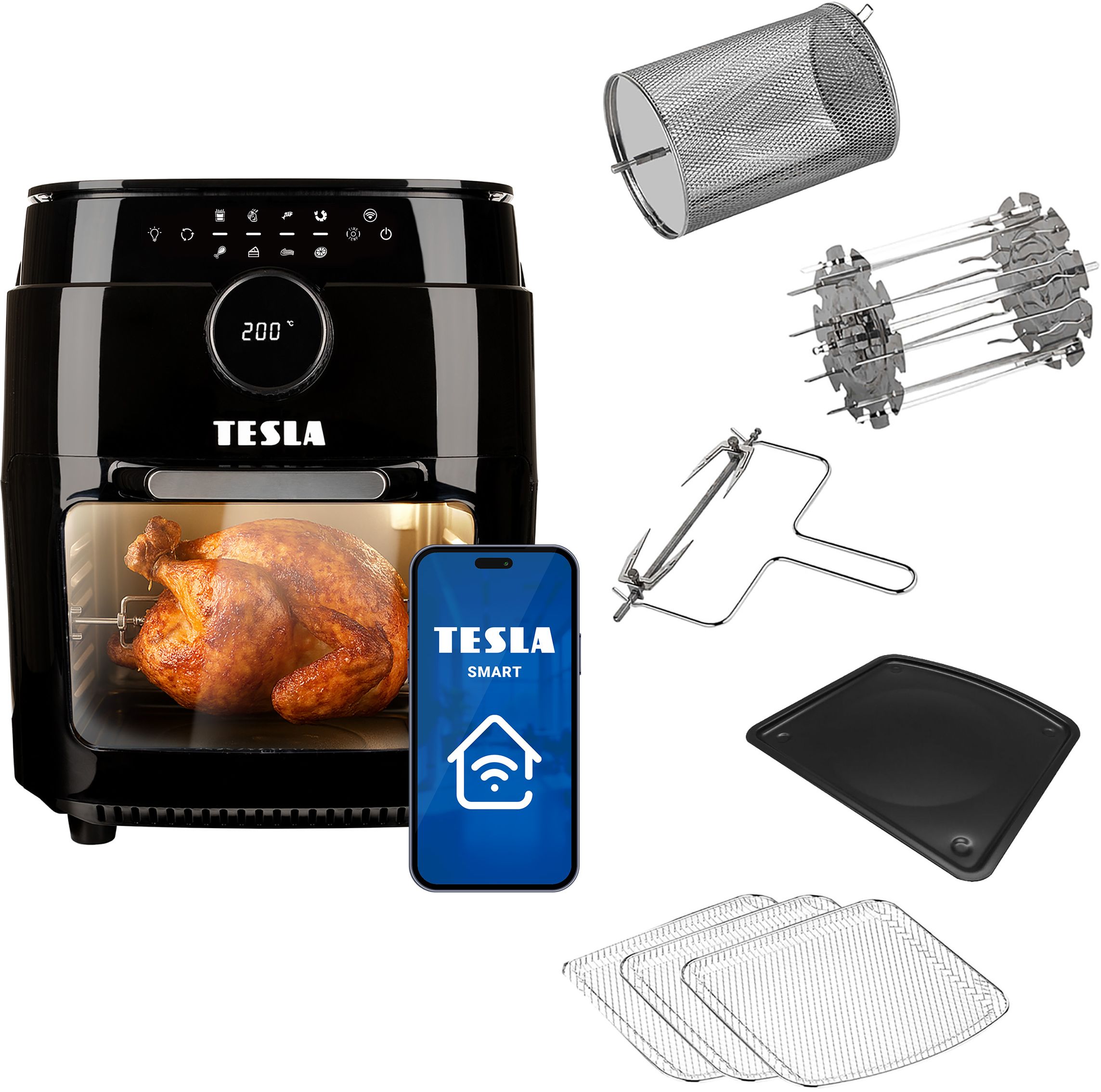 Tesla AirCook & Grill QG800 WiFi - multifunkčná digitálna teplovzdušná fritéza s grilom