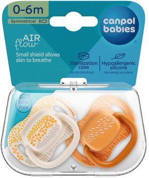 Canpol babies Set symetrických silikónových cumlíkov Mountains 0-6m, žltý 2 ks