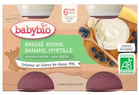 Babybio Brassé z ovseného mlieka + banánu + čučoriedky 2 x 130 g