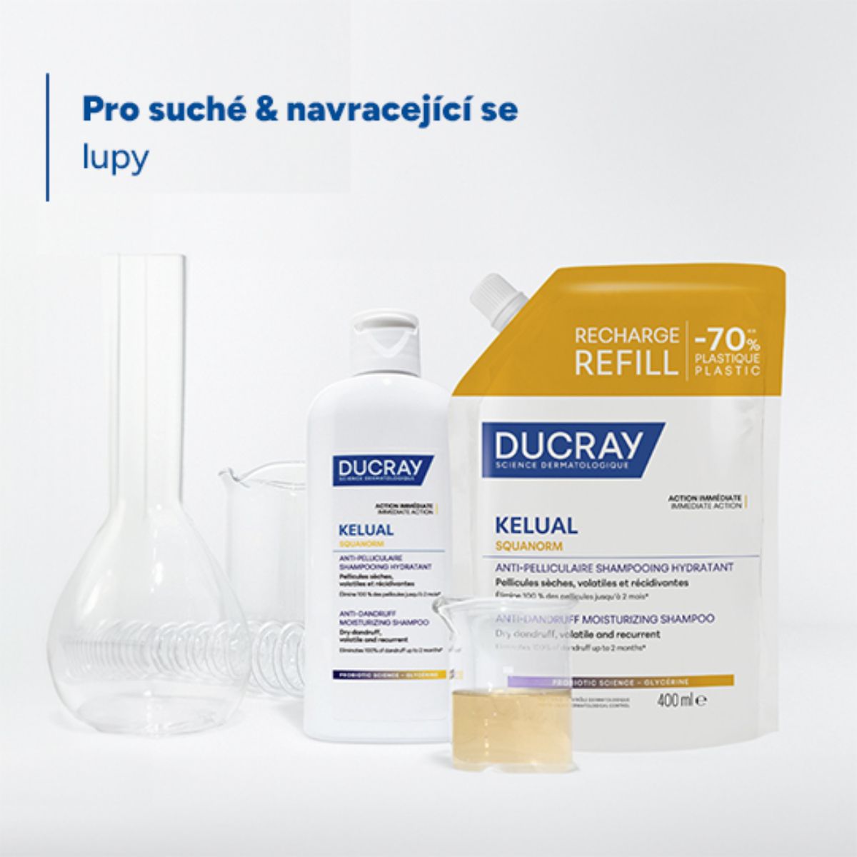 Ducray Kelual Squanorm Hydratačný šampón proti suchým lupinám náplň 400 ml