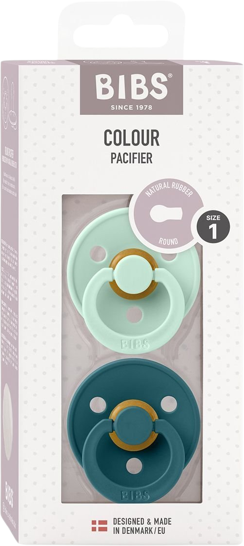 BIBS Colour Cumlíky z prírodného kaučuku - veľkosť 1, Nordic Mint/Forest Lake, 2 ks